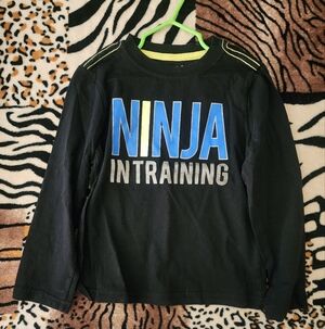 🎉Crazy 8 Boy's Black Long Sleeve Shirt "Ninja In Training", Size: 4T